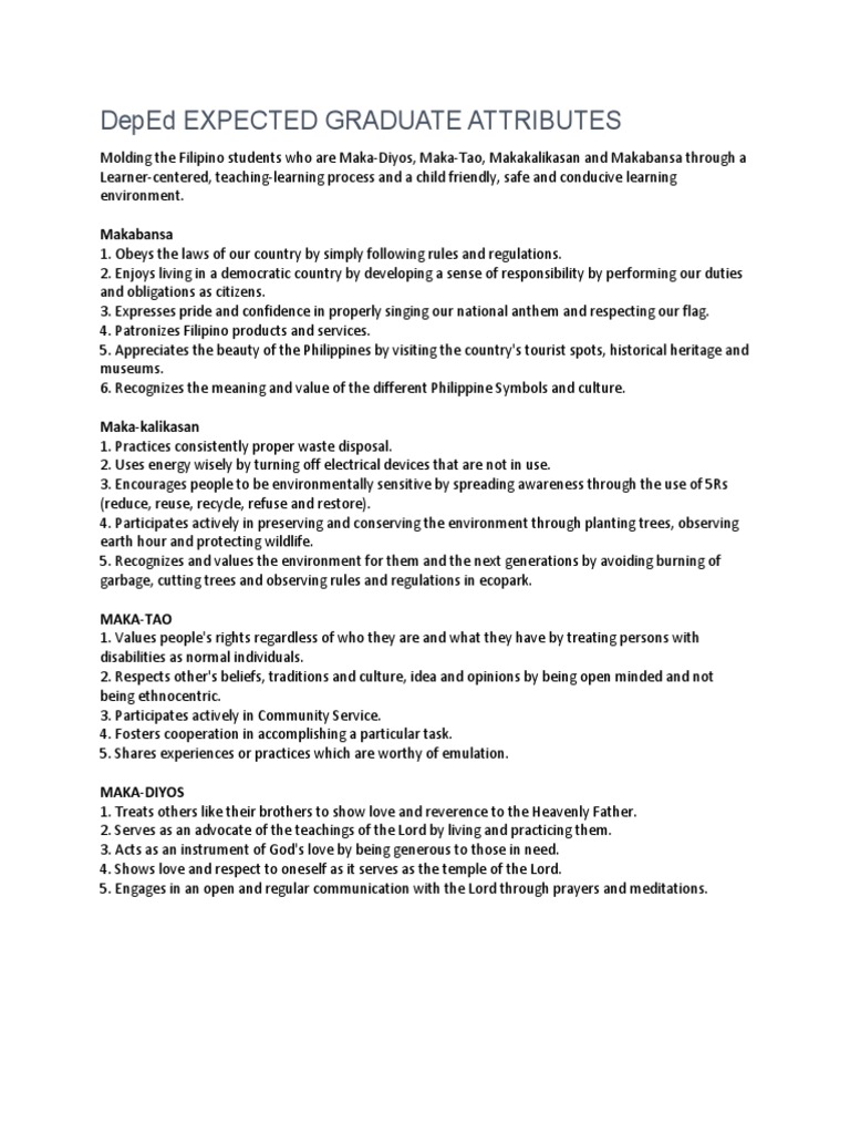 DepEd Graduate Attributes Overview | PDF | God | Love
