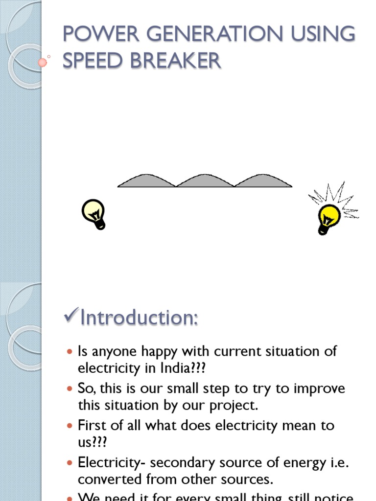 Power Generation Using Speed Breaker PDF Electric Generator Vehicles