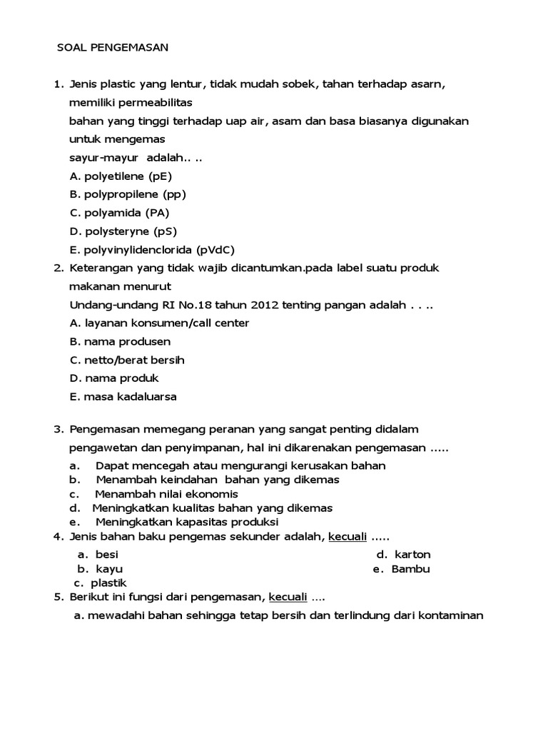 Latihan Soal Pengemasan