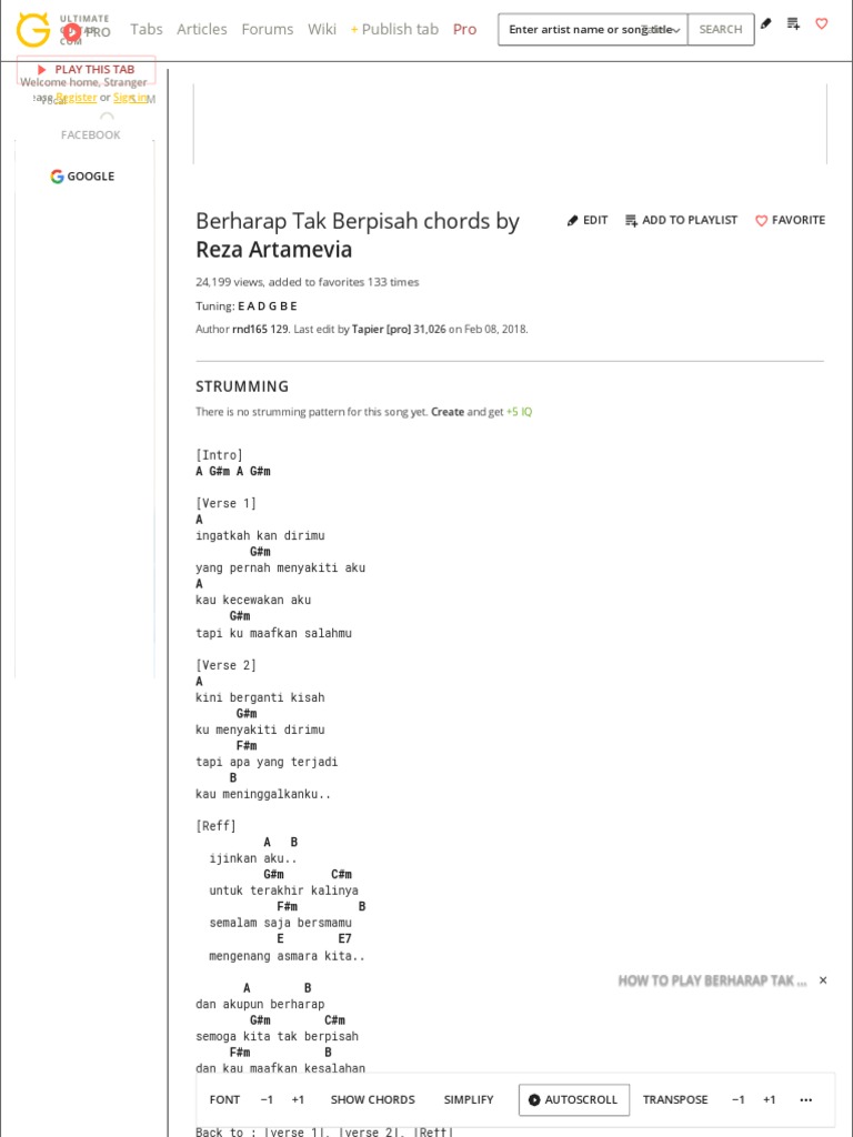 Berharap Tak Berpisah Chords By Reza Artamevia