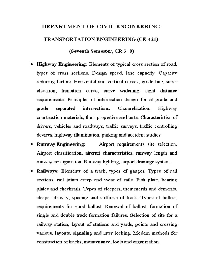 Transportation Engineering Course Guide | PDF