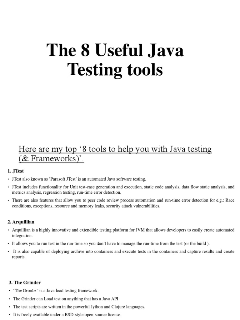 The 8 Useful Java Testing Tools | PDF | Software Testing | Unit Testing