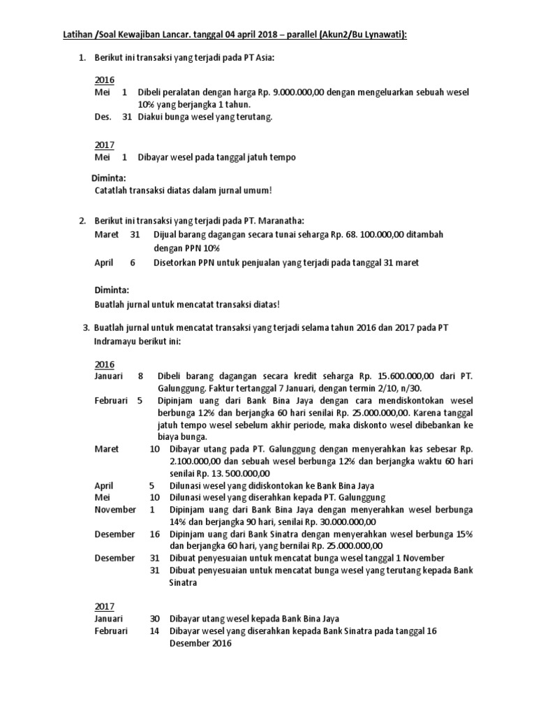 Latihan Soal Kewajiban Lancar
