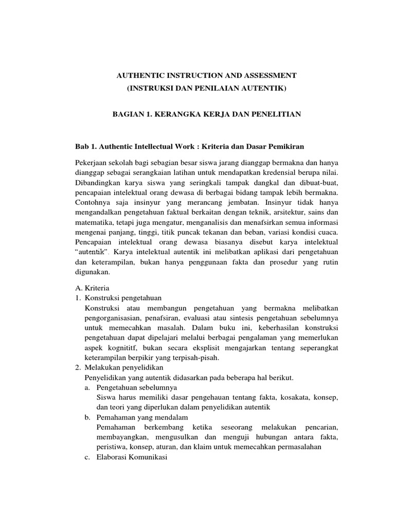 Authentic Instruction and Assessment | PDF