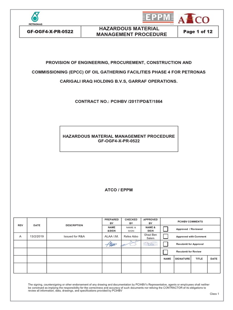 GFOGF4XPR0522 Hazardous Material Management Procedure Rev A PDF