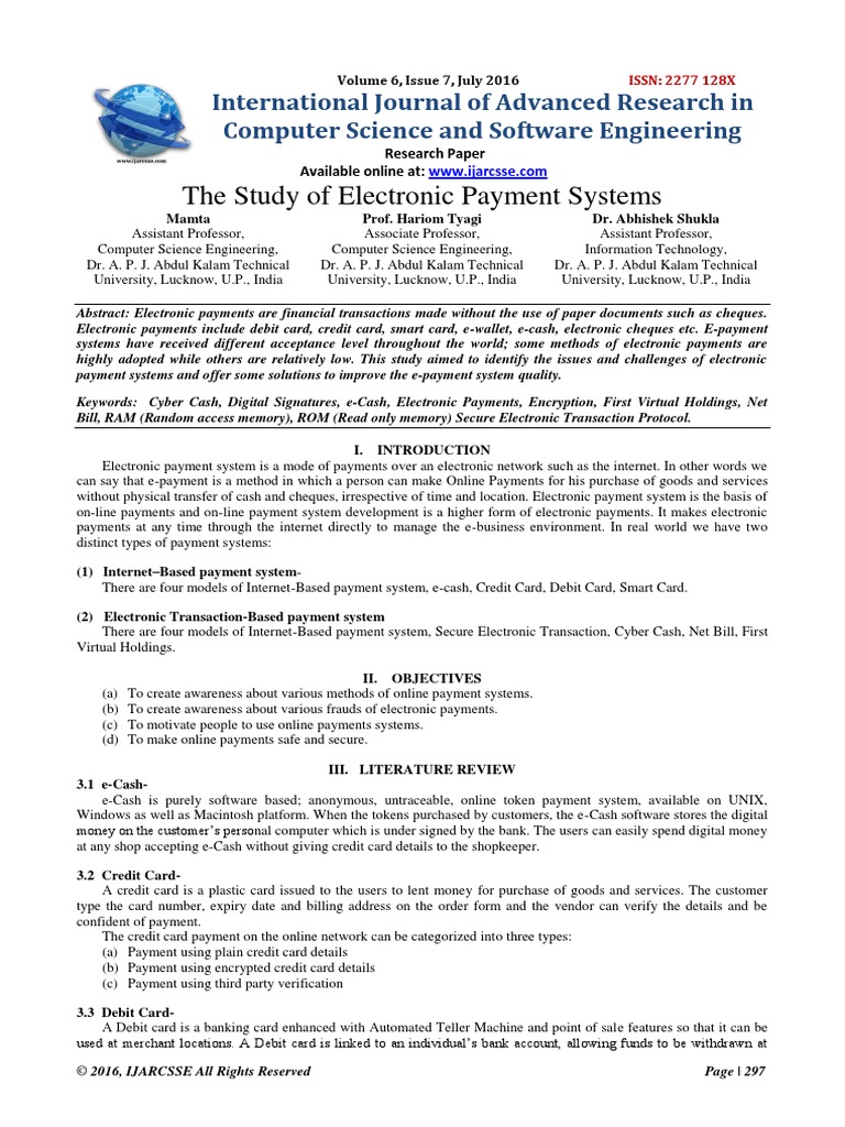 The Study of Electronic Payment Systems | PDF | Debit Card | Payment System