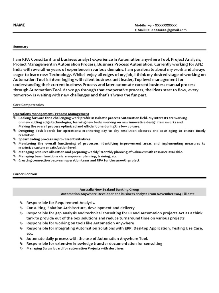 AutomationAnywhereResume.pdf Business Process Automation