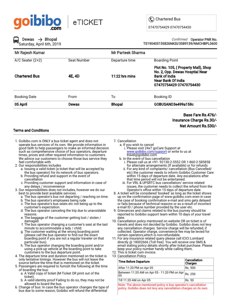 Chartered Bus Ticket 