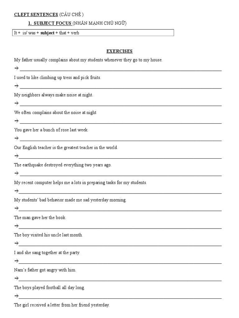 Cleft Sentences: Structure & Exercises | PDF