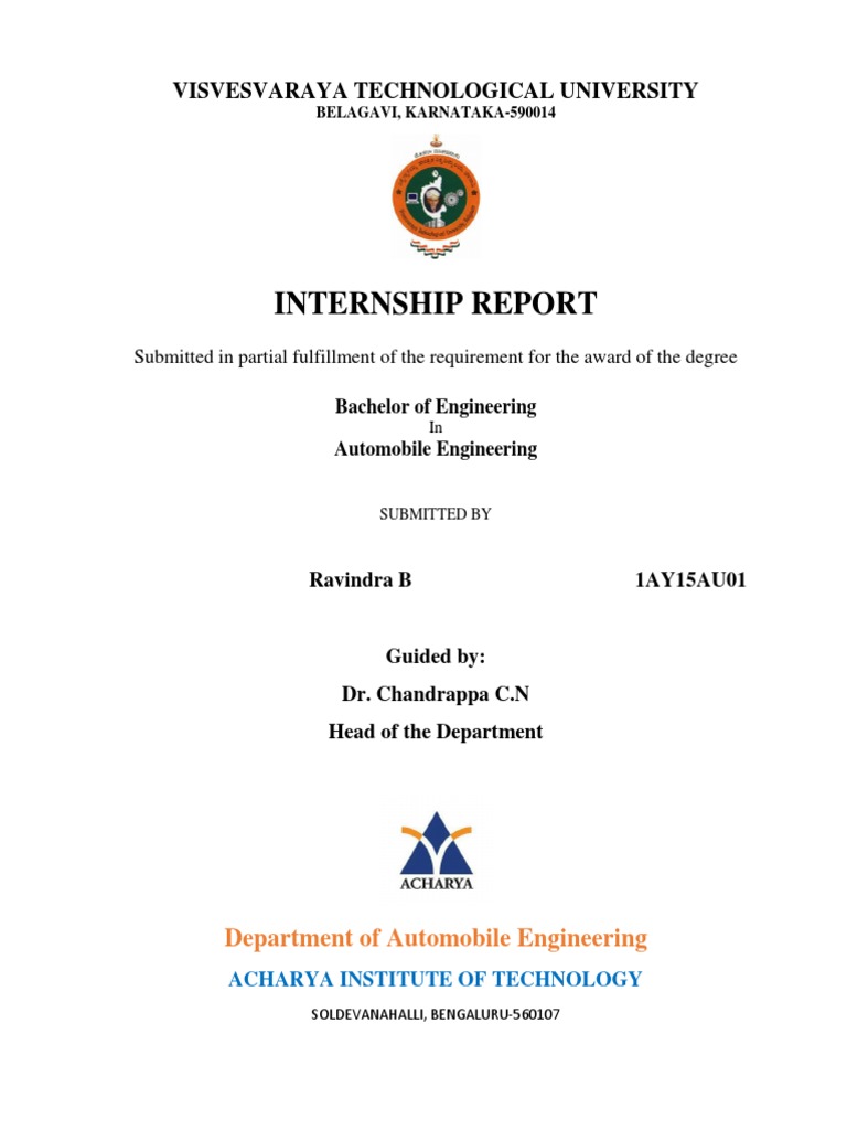 Internship Report Visvesvaraya Technological University PDF Brake