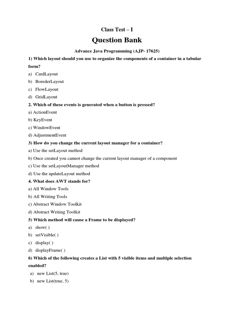 Class Test - I Question Bank | PDF | Network Socket | Port (Computer ...