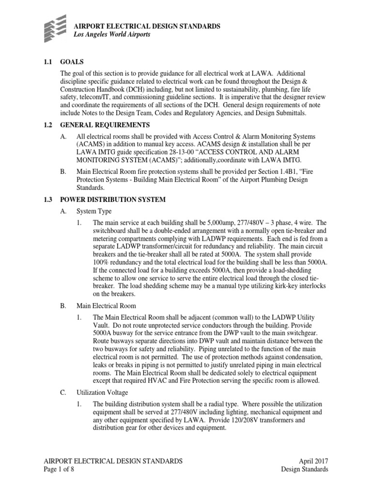 Airport Electrical Design Standards April 2017 PDF Lighting