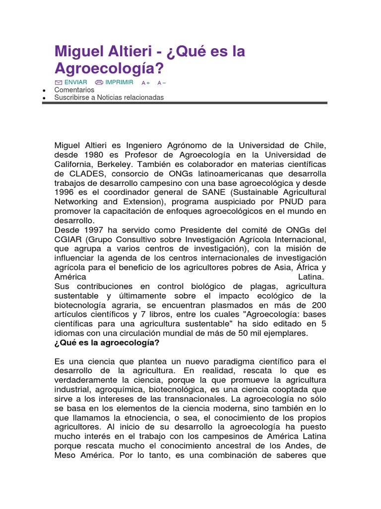 Agroecología según Miguel Altieri | PDF | Agroecología | Agricultura ...