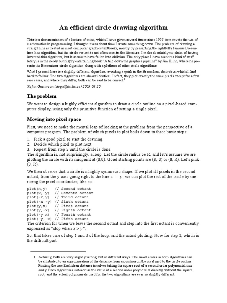 An Efficient Circle Drawing Algorithm: The Problem | PDF | Algorithms ...