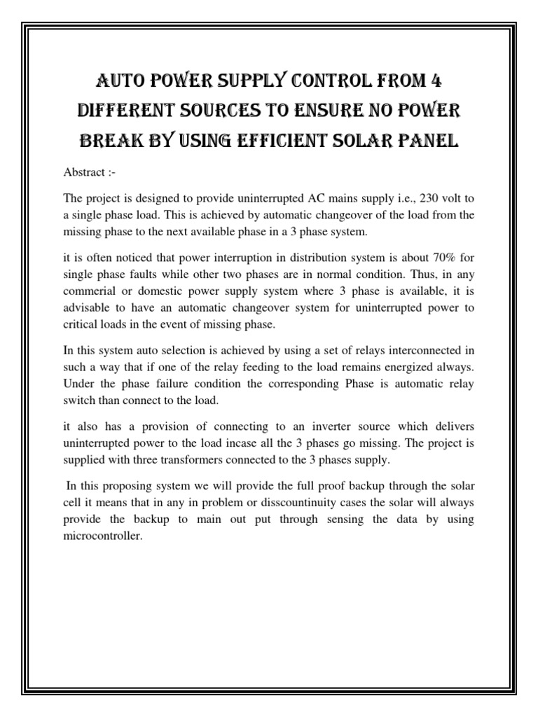 Auto Power Supply Control From 4 Different Sources To Ensure No Power