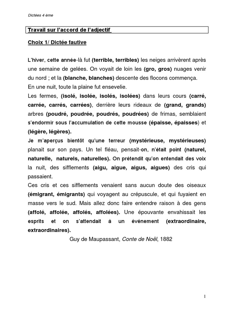 Dictée Accord Participe Passé 4ème Pdf