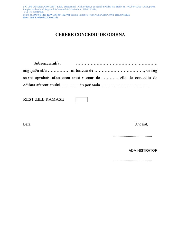 Model Cerere Concediu De Odihna