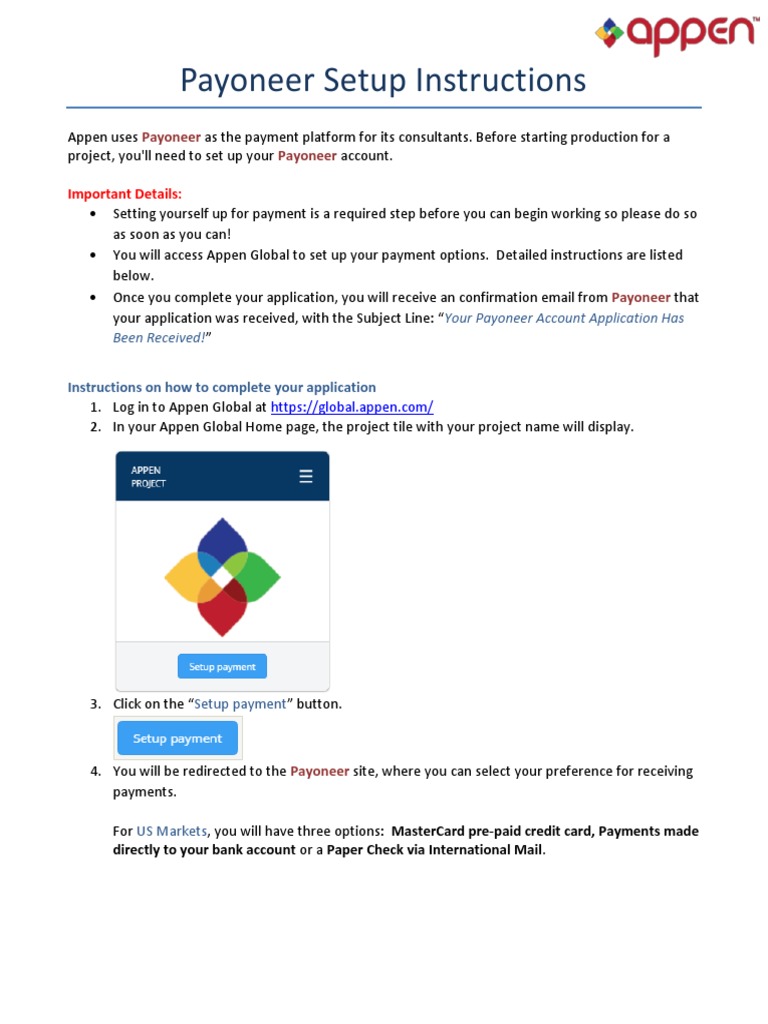Payoneer Account Setup Guide | PDF | Master Card | Payments