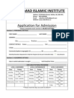 Muhammad Islamic Institute: Application For Admission