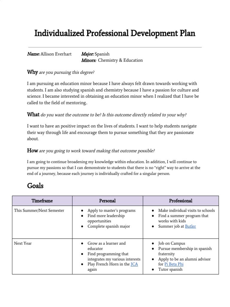 Individualized Professional Development Plan 1 PDF Mentorship