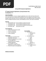 Spring 2019 Computer Applications 9 Grade Computer Applications, Spring Semester Only