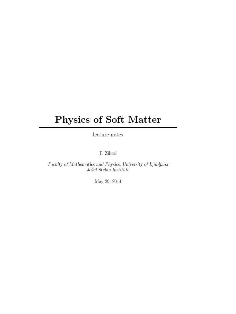 Soft Matter Physics Lecture Notes | PDF | Viscoelasticity | Colloid