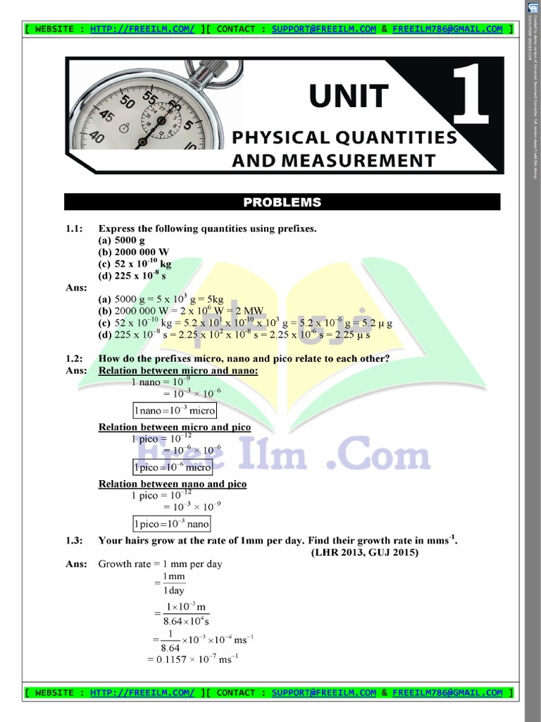 9th Physics Ch 1 Exercise Problems