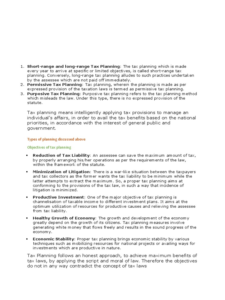 Types of Planning Discussed Above | PDF