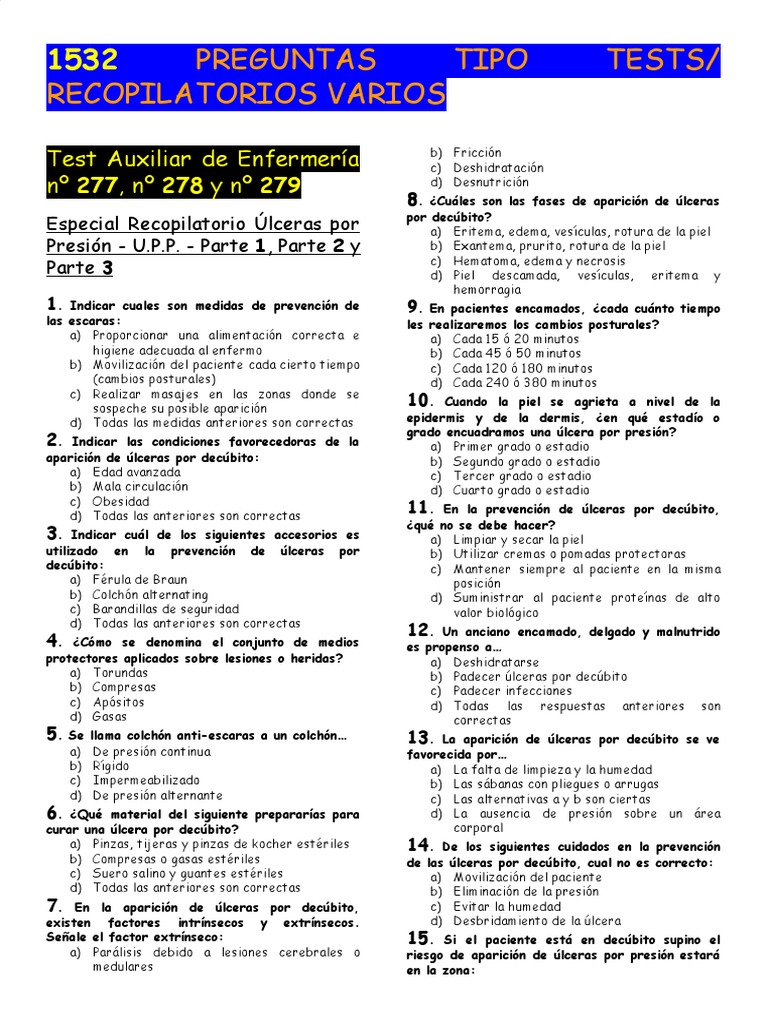 TEST Auxiliar de Enfermería Nº 277, Nº 278, Nº 279,... (3) Piel Herida