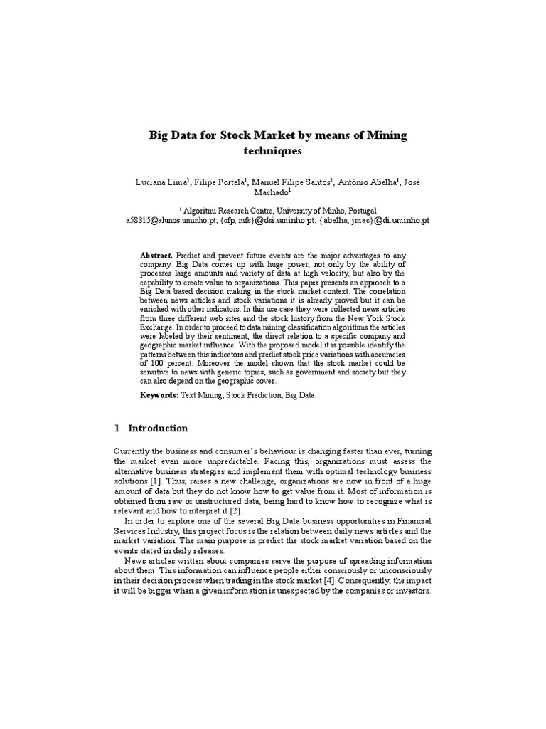 Big Data For Stock Market by Means of Mining Techniques 55636905 | PDF ...