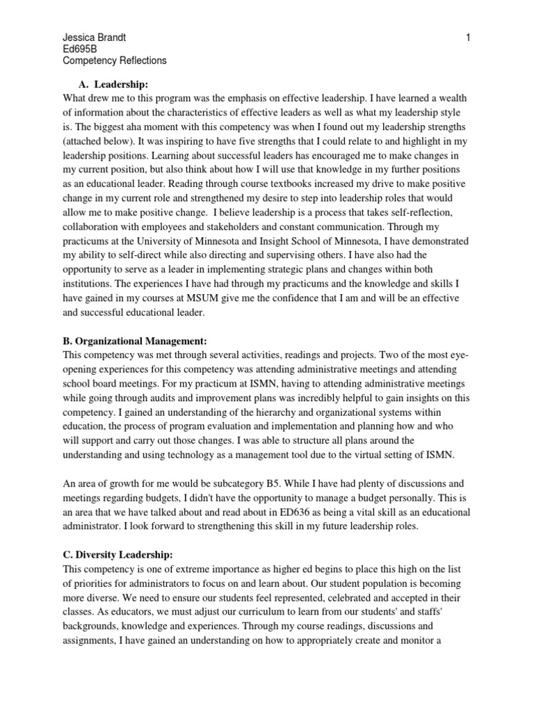 Competency Reflections in Educational Leadership | PDF | Leadership ...