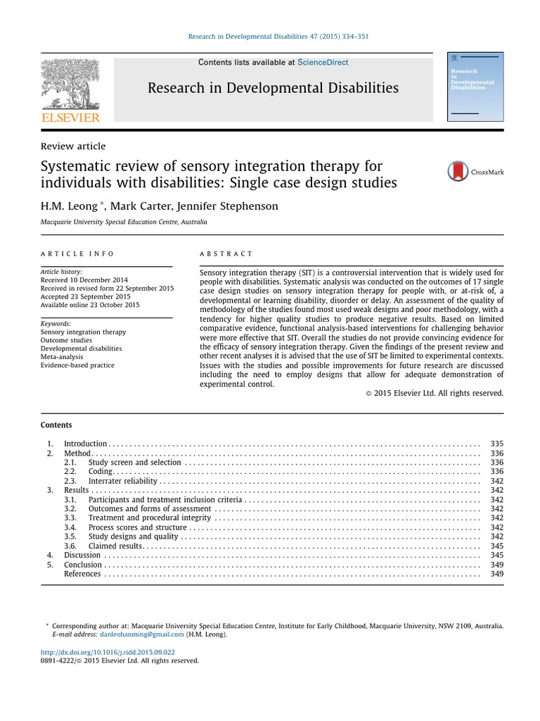 Sensory Integration Therapy Review for Disabilities | PDF | Autism ...