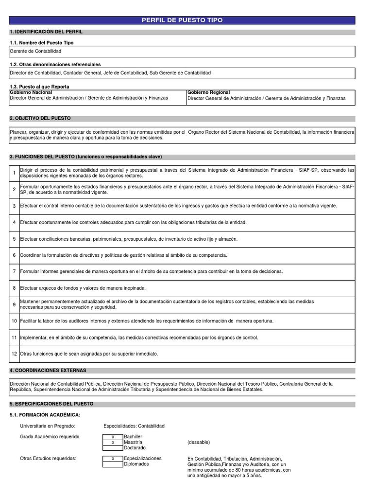 Ejemplo Perfil de Puesto Tipo (gerente de contabilidad