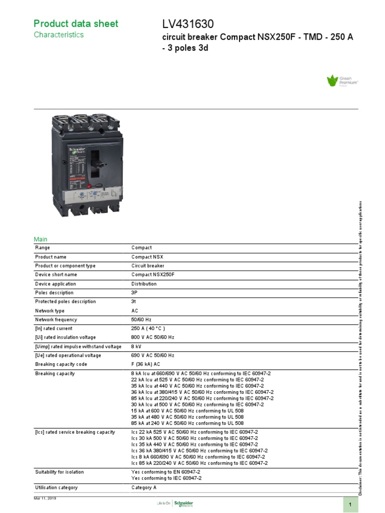 Schneider MCCB - Compact NSX - LV431630 | PDF | Alternating