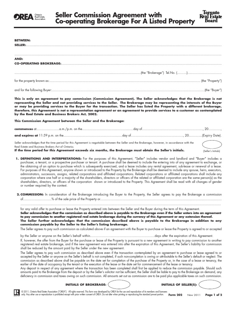 Seller Commission Agreement PDF Real Estate Broker Law And Economics