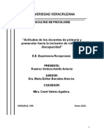 Actitudes de Los Docentes de Primaria y Preescolar Hacia La Inclusión Con Niños Con Discapacidad