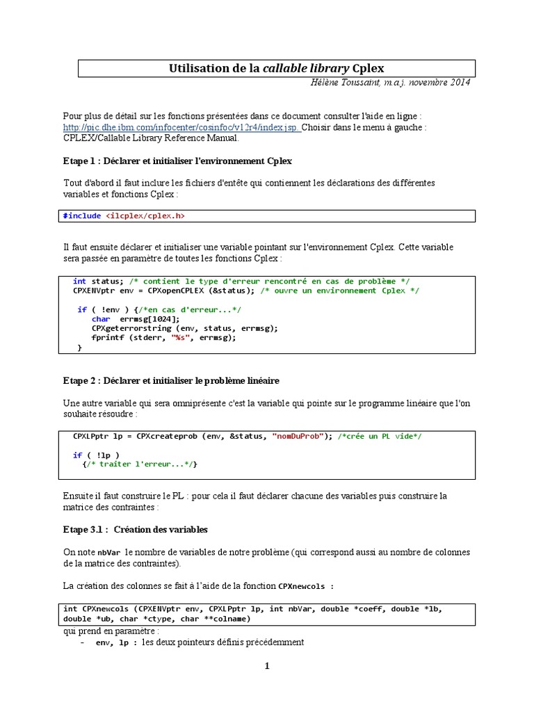 Utilisation de la bibliothèque Cplex | PDF | Optimisation mathématique ...
