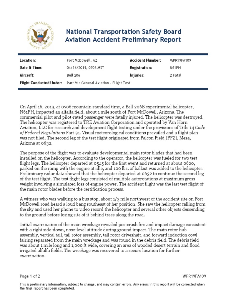 Fatal Bell 206 Helicopter Crash Report | PDF | Flight Test | Helicopter