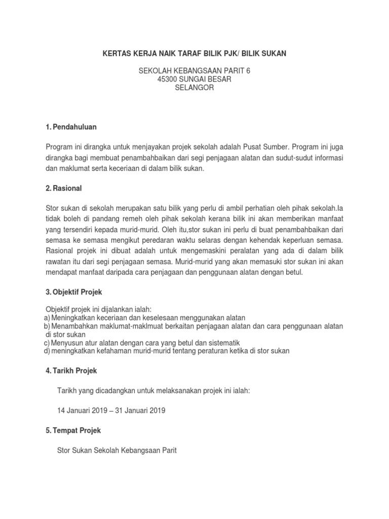 Kertas Kerja Naik Taraf Bilik Pjk Pdf