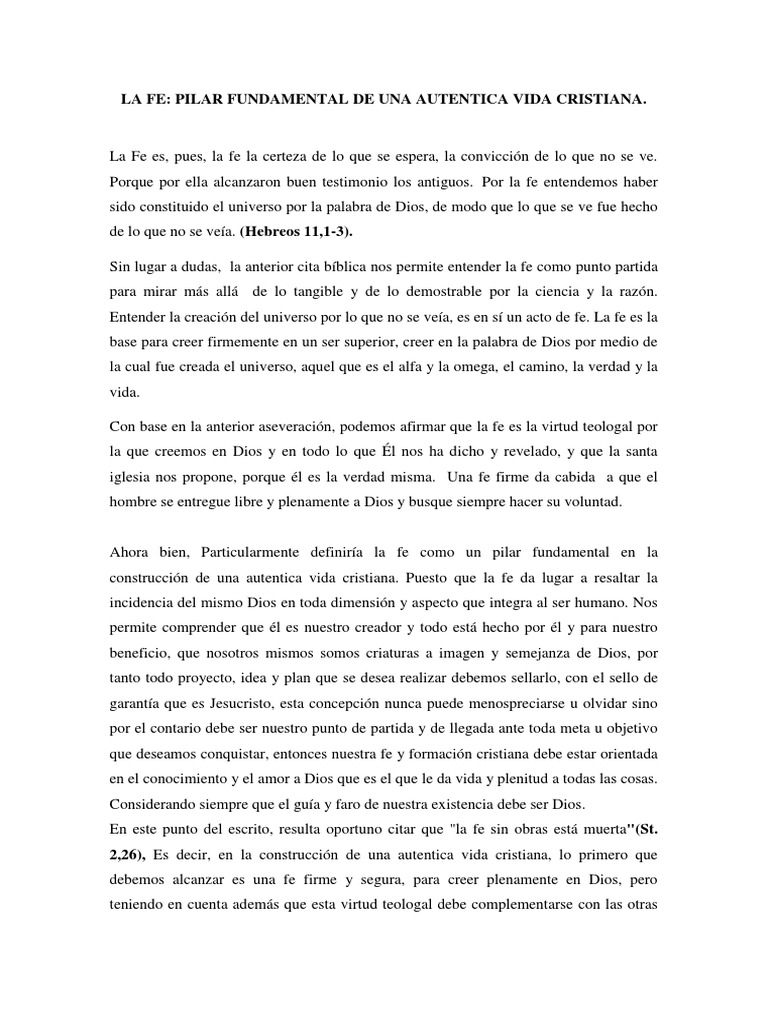 La Fe: Pilar de la Vida Cristiana | PDF | Fe | Dios