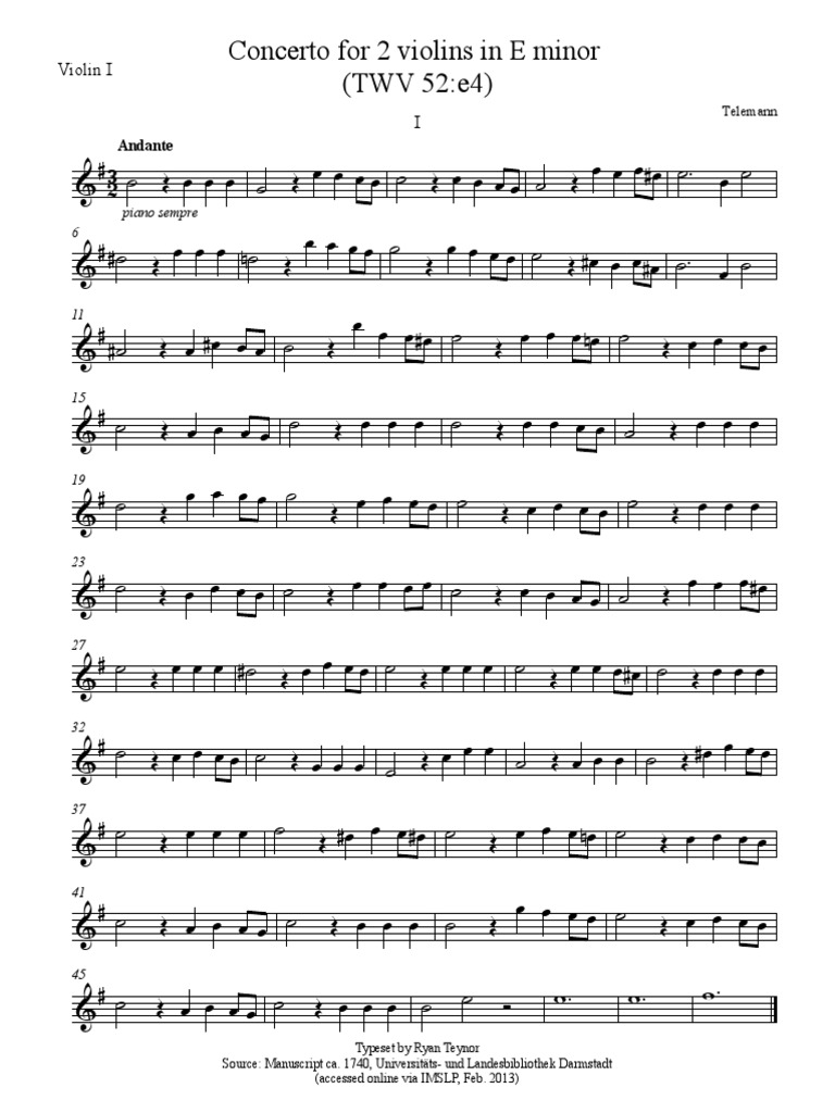 Concerto For 2 Violins in E Minor (TWV 52:e4) : Violin I I | PDF ...