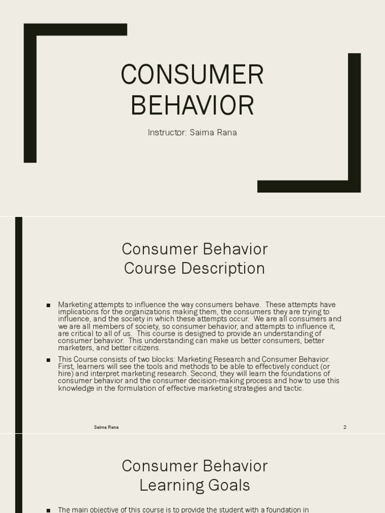 Consumer Behavior Course Overview | PDF | Consumer Behaviour ...