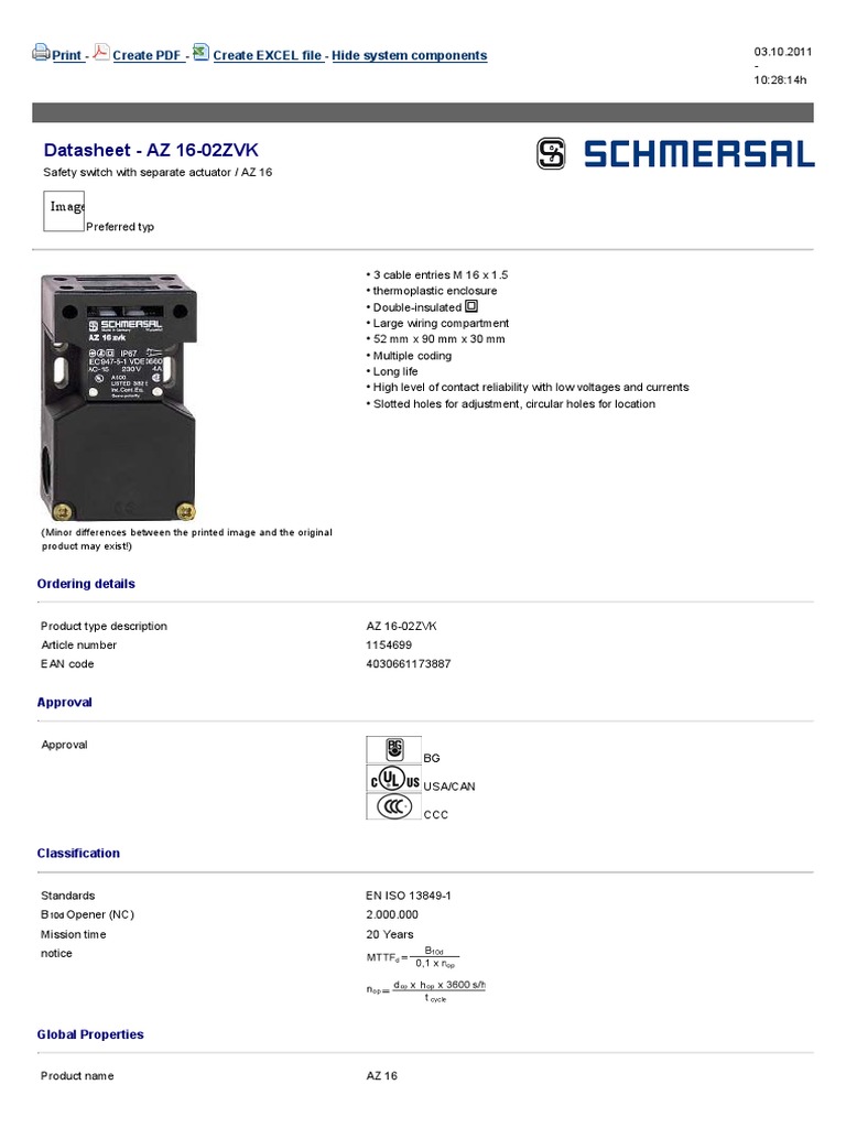 Schmersal Safety Switch Datasheet Az 16 02zvk 1426622599 PDF PDF