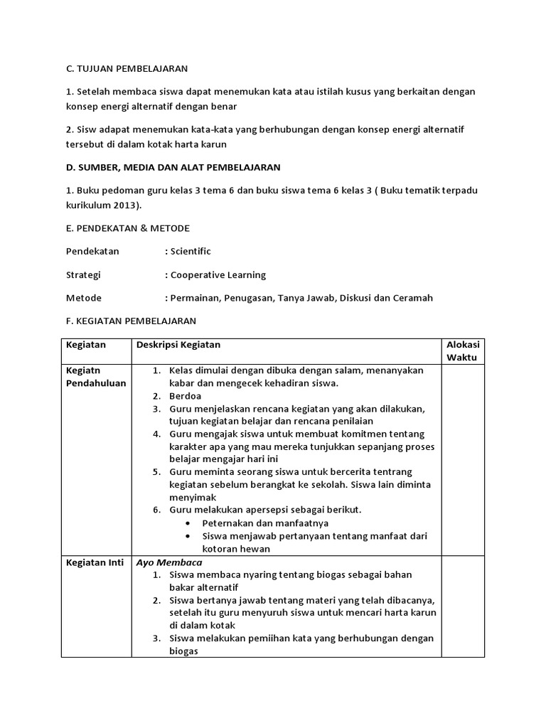 Contoh RPP SD 2019 | PDF