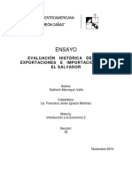 Evaluación Histórica de Las Exportaciones e Importaciones en El Salvador - 2014