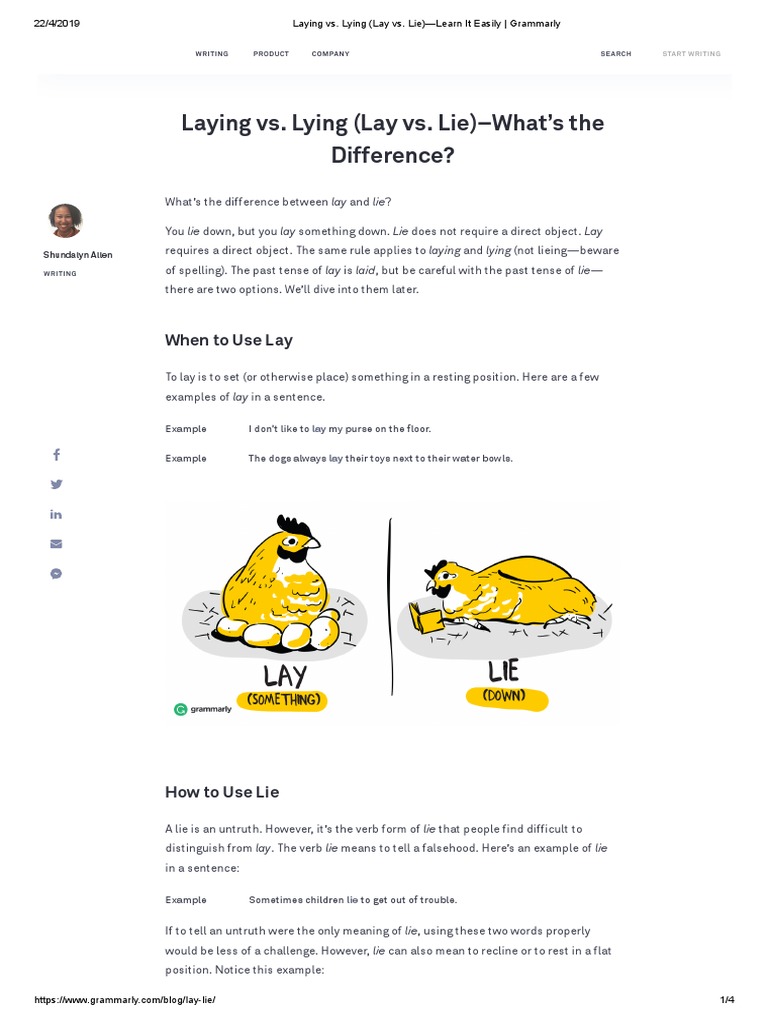 Laying vs. Lying (Lay vs. Lie)—Learn It Easily _ Grammarly Verb Syntax