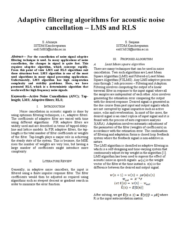 Adaptive Filter Design Filter Signal Processing Systems Theory
