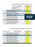 Rol de Servicio Tropa Smv Guardia y Cuarteleros de Marzo