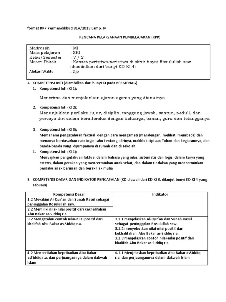 Rpp K13 Ski Kelas 5 Semester 2 Kd 3 2 Pdf