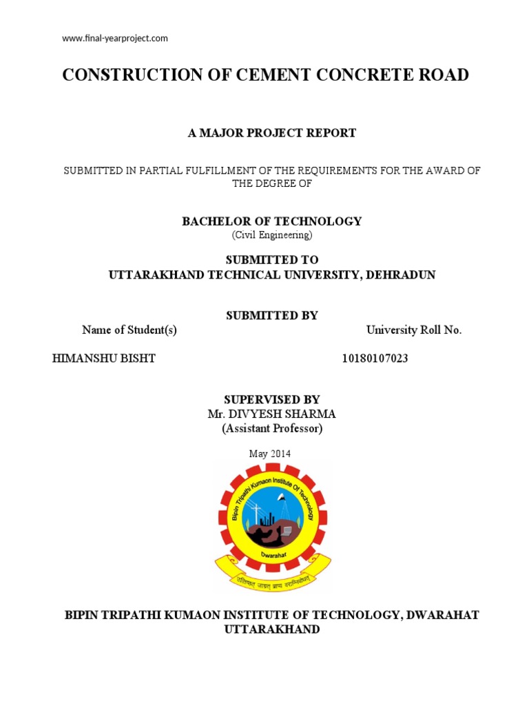Civil Engg: Cement Concrete Roads | PDF | Concrete | Road Surface